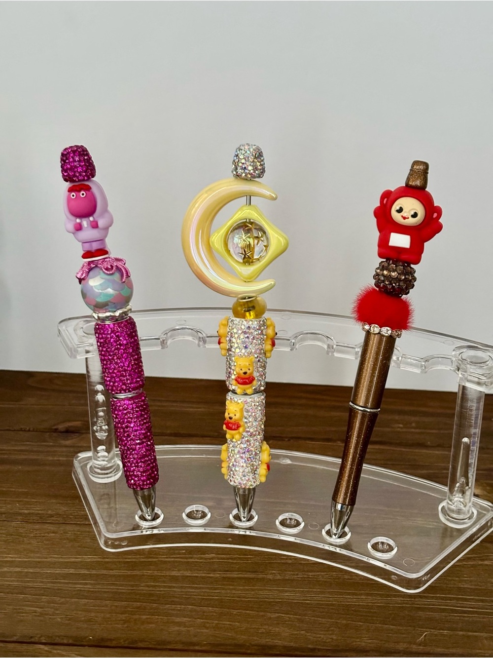 3 PC Pink, Yellow & Brown Decorative Character Pens - Cute Animal Topper Set